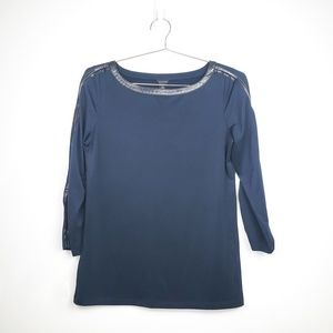 ⭐Ann Taylor Faux Leather Trim 3/4 Sleeve Blouse